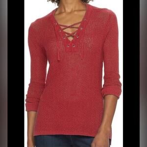 INC International Concepts Women's Small Diamond Lace Up Tie Long sleeve